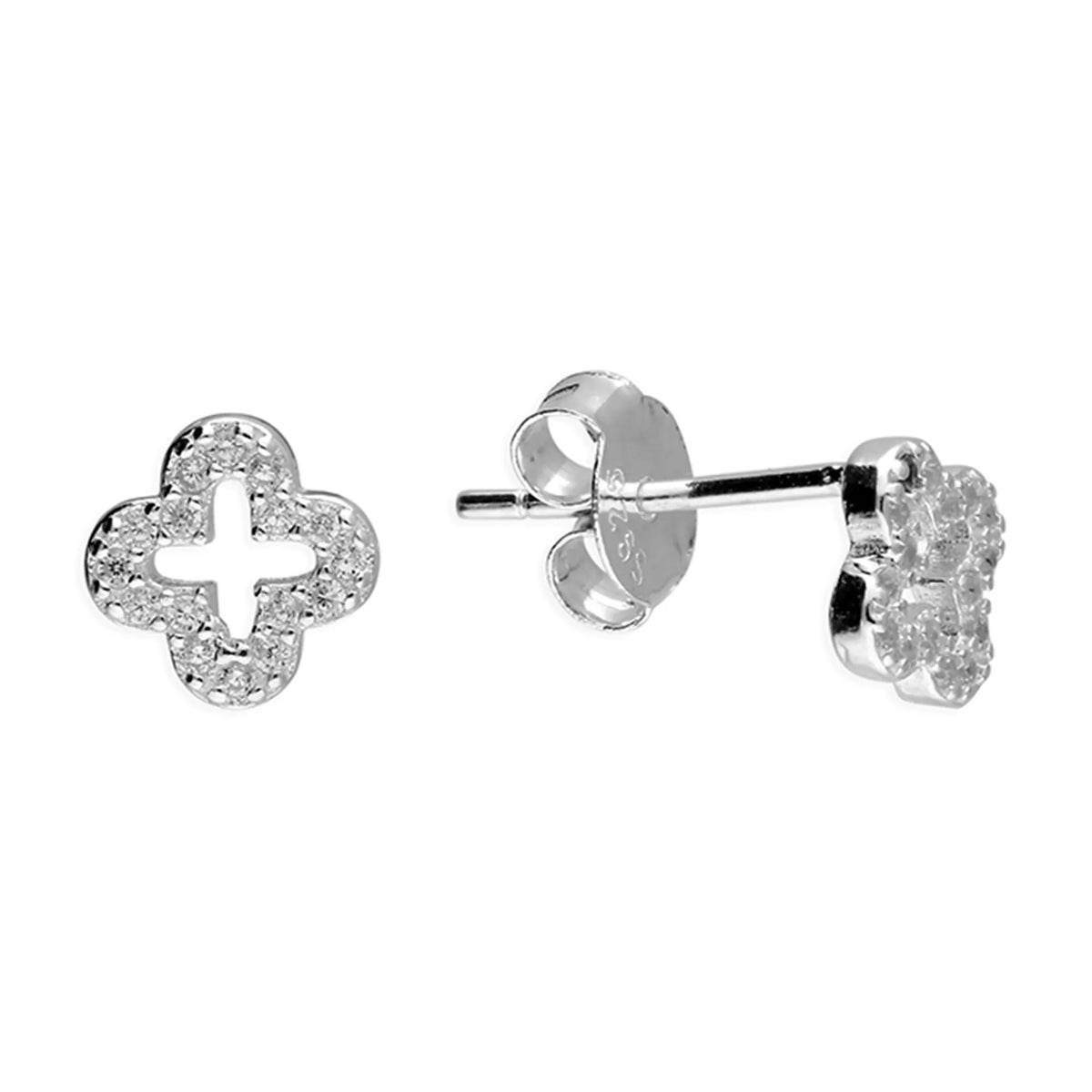 Anting-anting Cubic Zirconia Bentuk Semanggi Terbuka