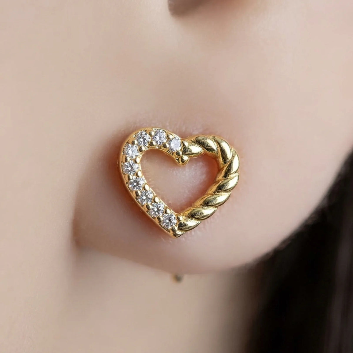 Half Twist Open Heart Stud Earrings — Heart Twist Detail