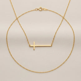 Collana con croce orizzontale in oro o argento – Ciondolo moderno a croce laterale