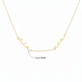 Vermeil kids double name necklace in Ruby style on anchor chain - Dahlia font