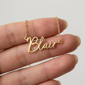 Necklace Blair Name Necklace HBD: Held, for scale