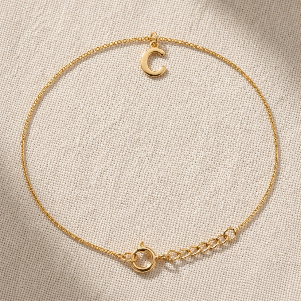 Armband met de letter C | Bedel met initiaal en letter C, goud en zilver