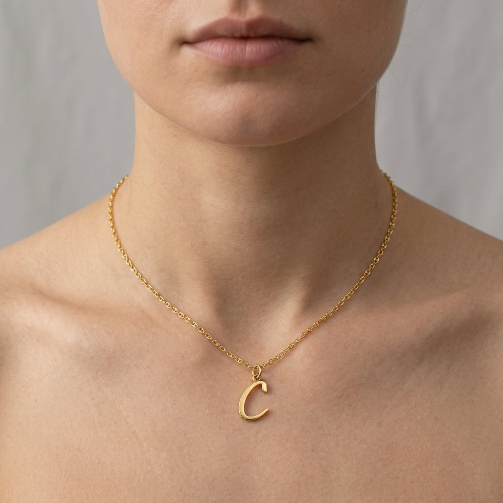 C-ketting | Hanger met initiaal en letter C, goud en zilver
