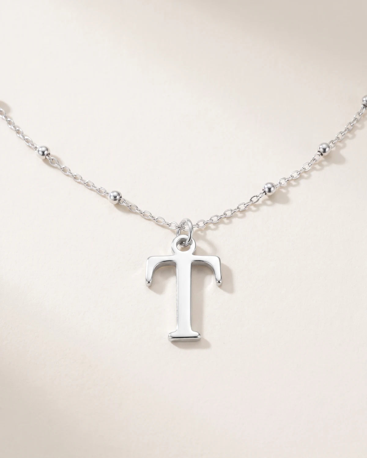 Free gift Letter T in silver on a satellite chain