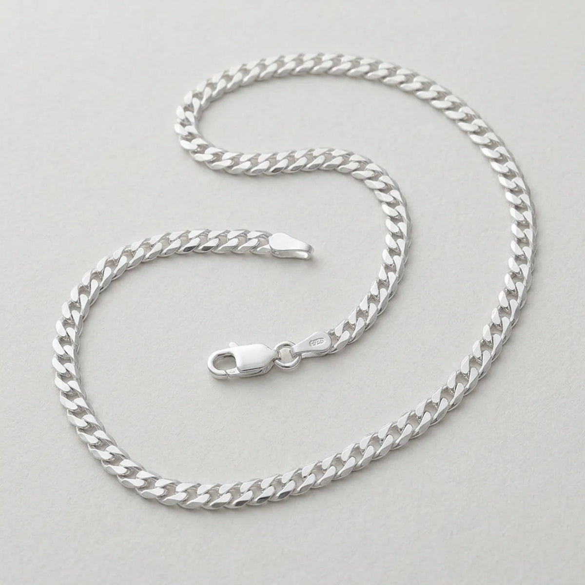 Chaîne gourmette plate en argent sterling 46 cm / 18 po – 4 mm