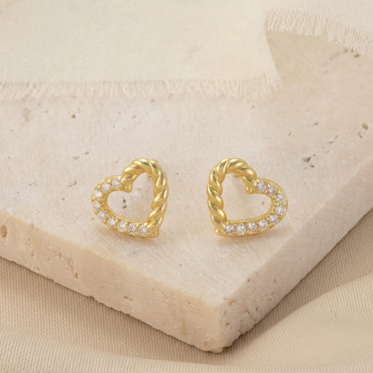 Half Twist Open Heart Stud Earrings — Complete Pair