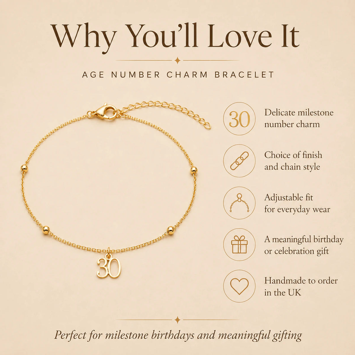 Bracelet d'âge personnalisé | Cadeau d'anniversaire marquant | HBD