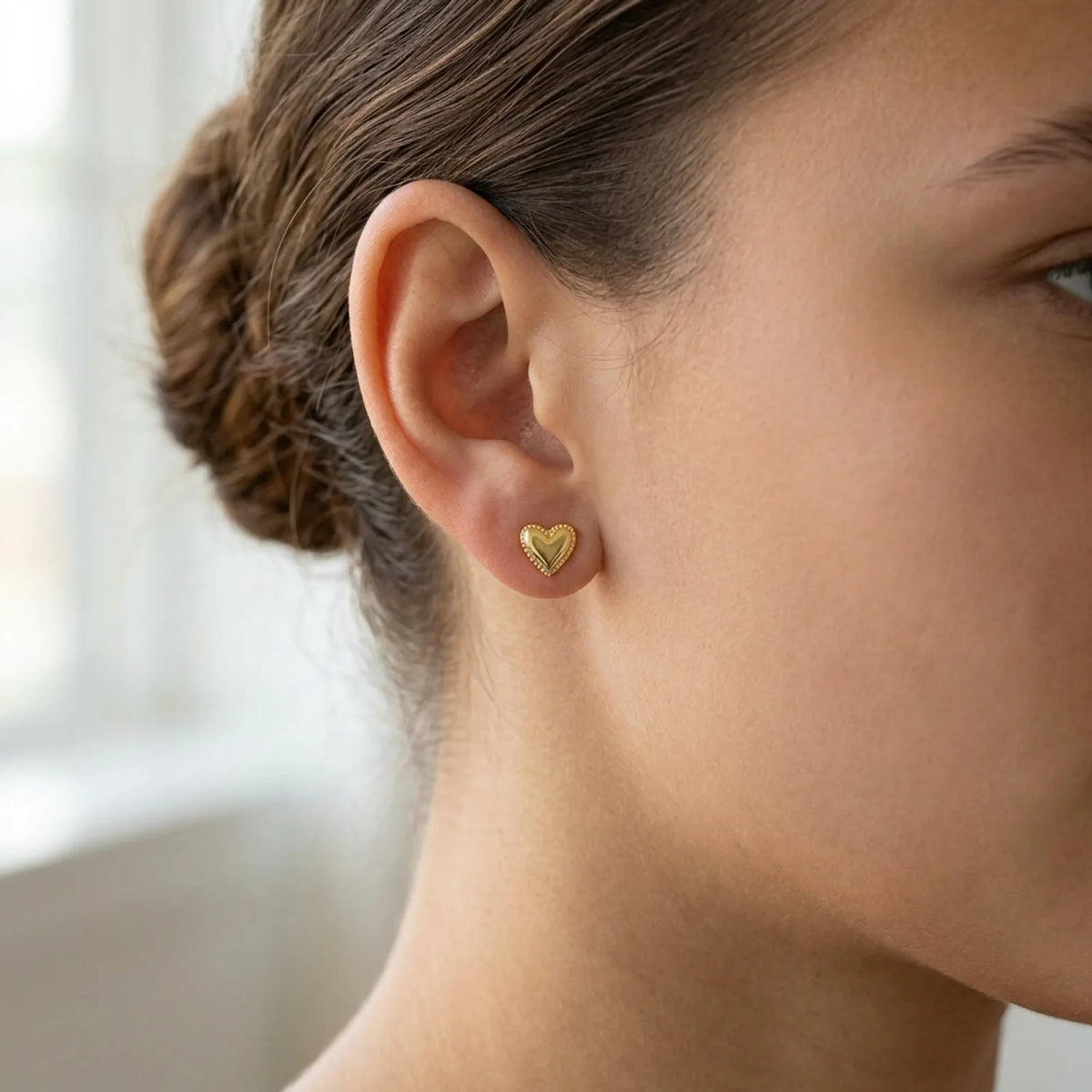 Heart Stud Earrings — Worn On The Ear