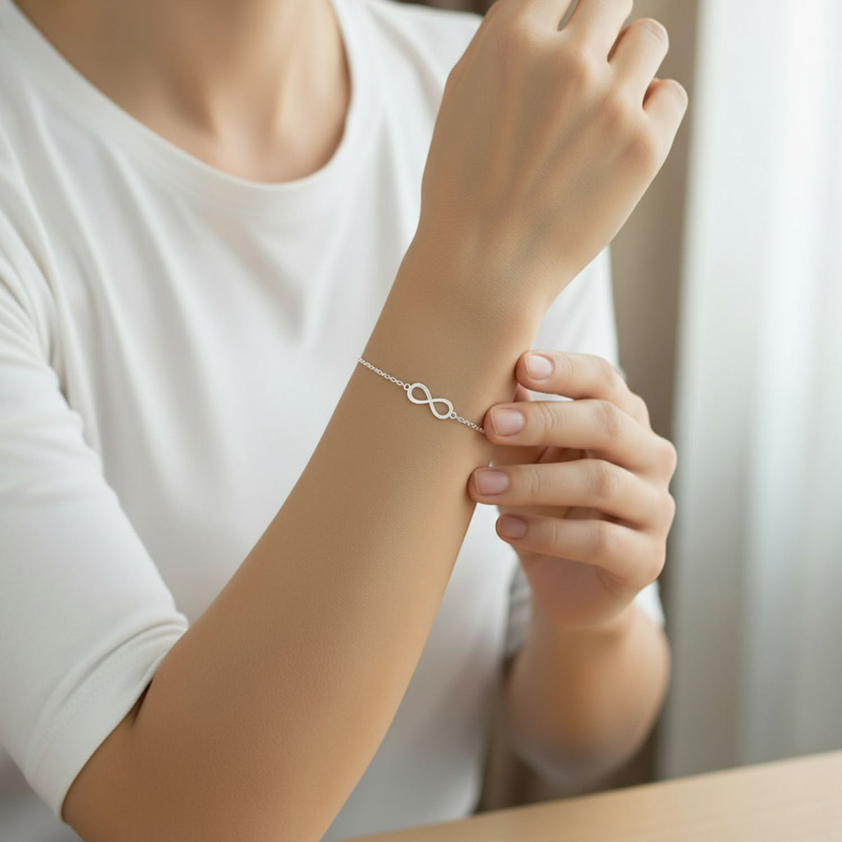 Heybigday Bracelet Solid Silver Style 1 6 5 8 Inches Infinity Symbol Bracelet 1211288586 - HBD