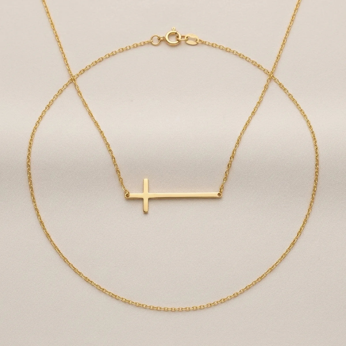 Collana con croce orizzontale in oro o argento – Ciondolo moderno a croce laterale