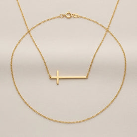 Collana con croce orizzontale in oro o argento – Ciondolo moderno a croce laterale