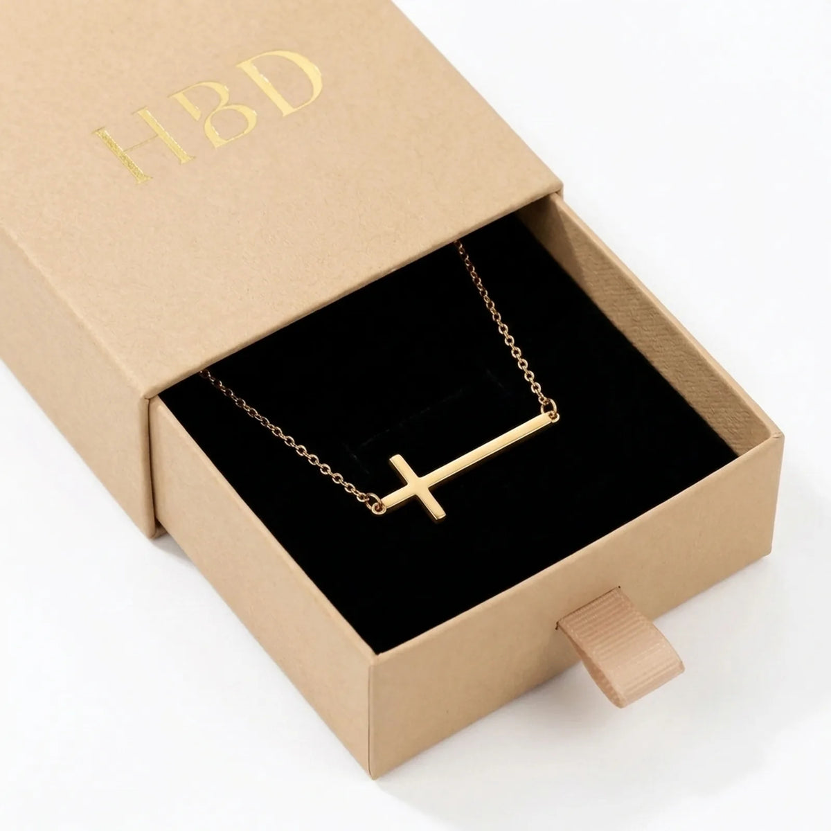 Collana con croce orizzontale in oro o argento – Ciondolo moderno a croce laterale