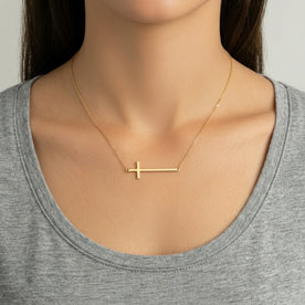 Collana con croce orizzontale in oro o argento – Ciondolo moderno a croce laterale