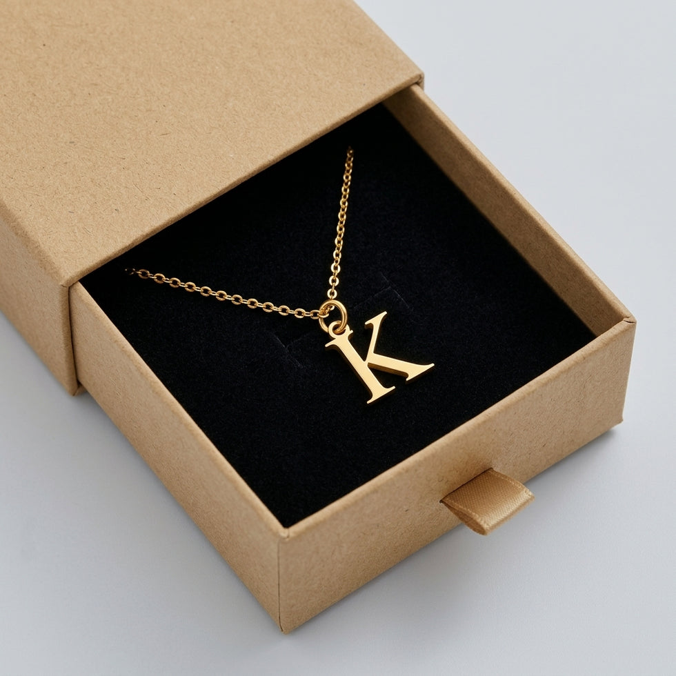 K-Halskette | Anhänger mit Anfangsbuchstaben K, Gold & Silber