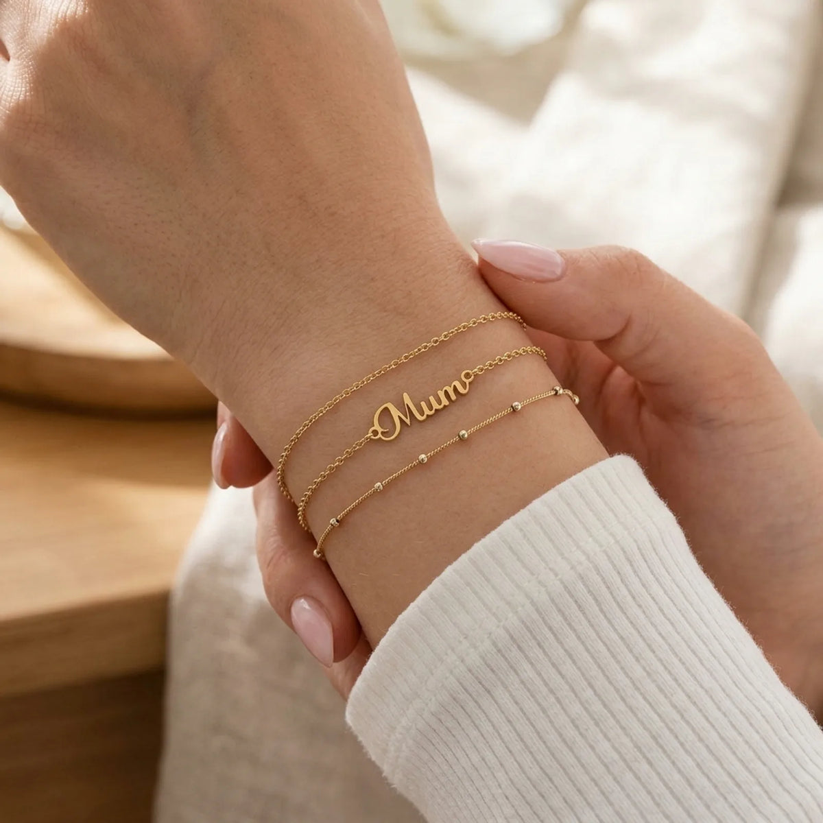 Bracelet Maman en or 18 carats, argent ou vermeil - 3 styles de chaîne