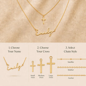 Ensemble collier et pendentif croix personnalisés avec nom | HBD