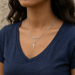 Ensemble collier et pendentif croix personnalisés avec nom | HBD