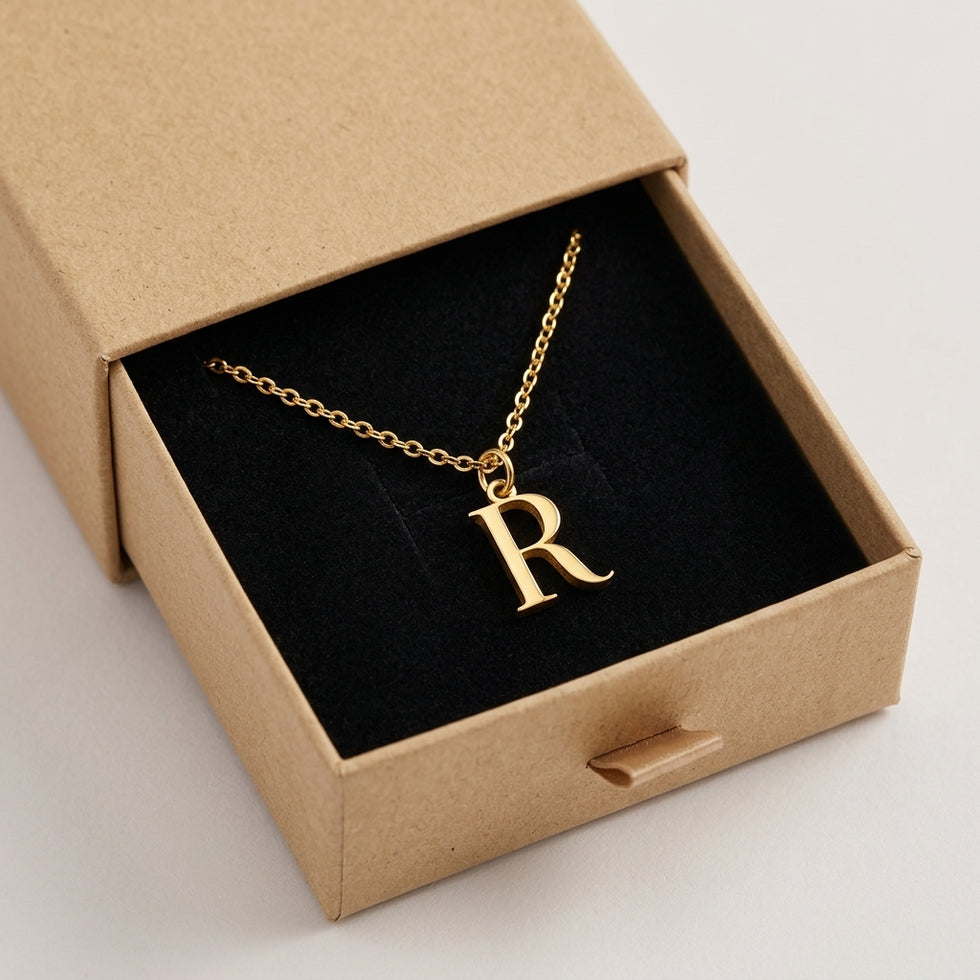 Collar R | Colgante con inicial y letra R, oro y plata