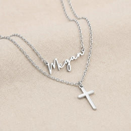 Ensemble collier et pendentif croix personnalisés avec nom | HBD
