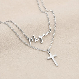 Ensemble collier et pendentif croix personnalisés avec nom | HBD