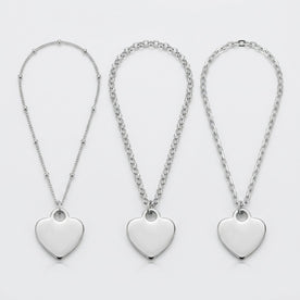 Solid Heart Charm Necklace & Bracelet, all three chains, silver