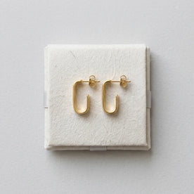 Square J Hoop Earrings — Packaging Flat Lay