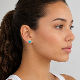 Turquoise Heart Studs — On the Ear