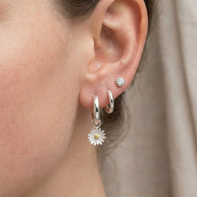 Two-tone Daisy Charm Huggie Hoop Earrings — Layered Ear Stack