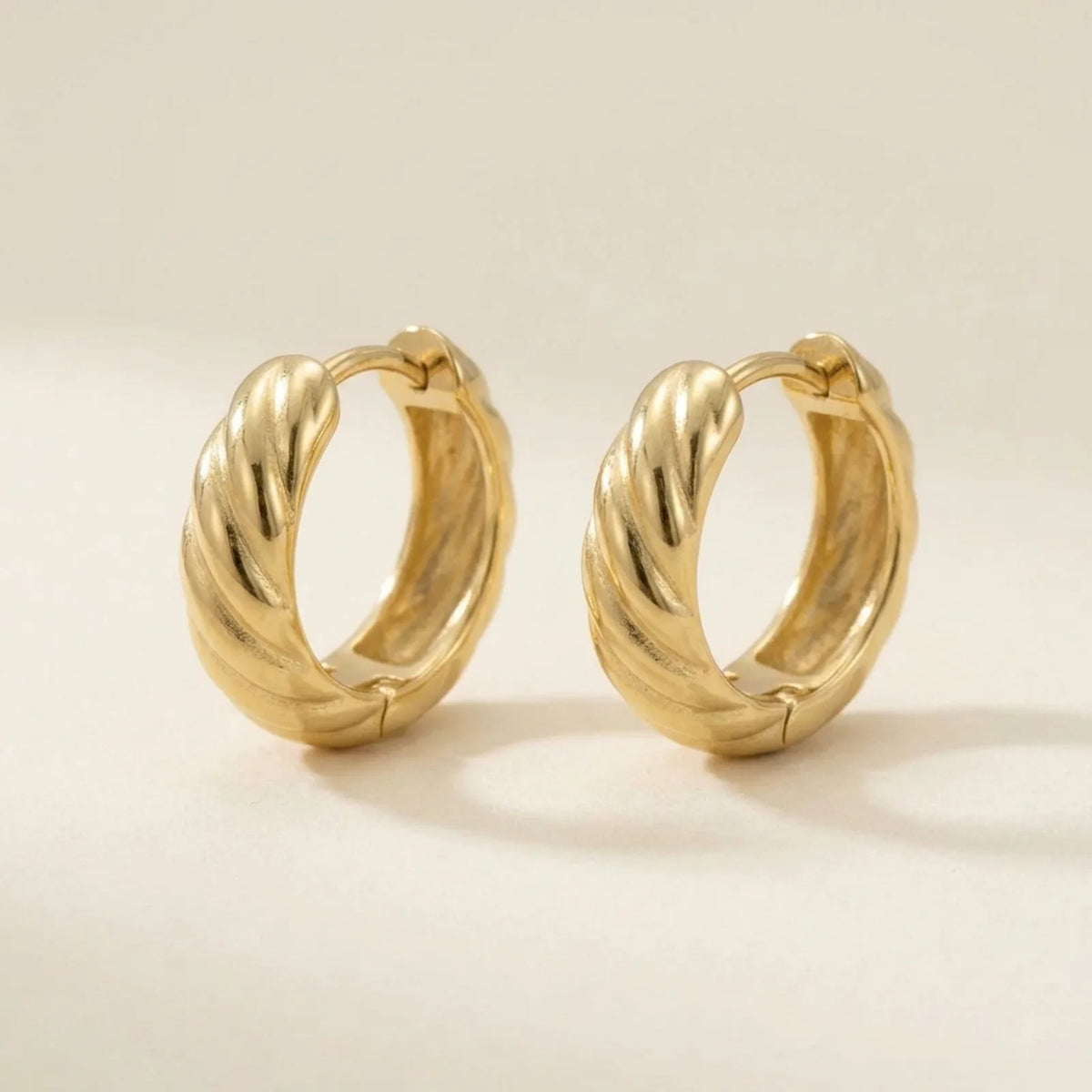Wide Ribbed Huggie Hoop Earrings — Complete Pair
