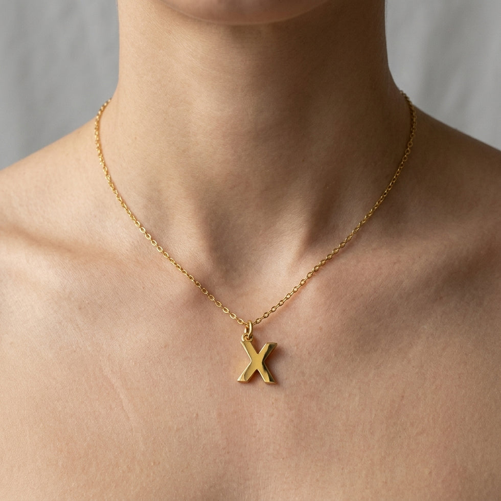 X-Halskette | Anhänger mit Anfangsbuchstaben X, Gold & Silber