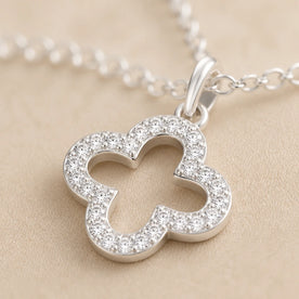 Zirconia Open Clover Necklace — Clover Pendant Close-Up