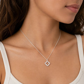 Zirconia Open Clover Necklace — Necklace Worn at Neckline